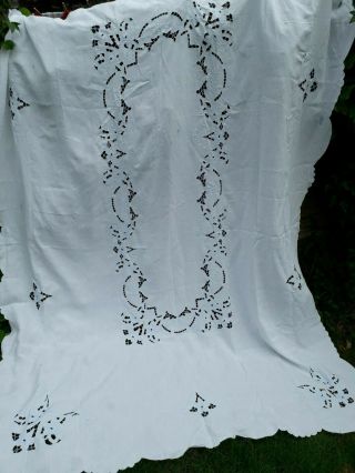 Vintage Madeira Tablecloth Banquet Huge Bedspread Embroidery Cutwork Cotton