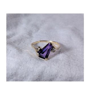 Vintage 10k Rich Purple Amethyst And Diamond Estate Ring Size 7.  5