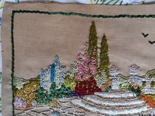 VINTAGE EMBROIDERED PANEL ENGLISH COUNTRY GARDEN FLOWERS SILK THREADS 4