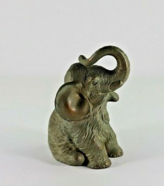 Vintage Sitting Elephant White Metal Elephant Still Bank