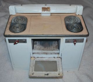 Vintage Empire Little Lady White & Red Metal Electric Toy Kitchen Oven Stove