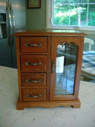 Vintage Wood Mele Jewelry Armoire - Jewelry Box 4 Drawers & Necklace Holder Gvc