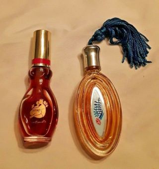 2 Vintage Collectible Glass Mini Perfumes Max Factor Aquarius & Revlon Intimate