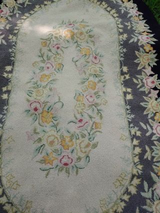 Vintage Petitpoint Oval Virgin 100 Wool Floral Leaf Rug3 ' X 5 ' Priscilla Turner 6