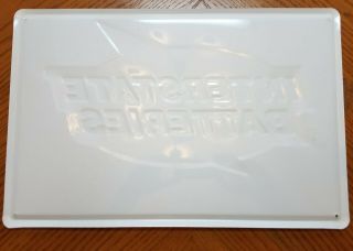 Vintage Old Stock Interstate Batteries Embossed Tin Sign 17x12 2