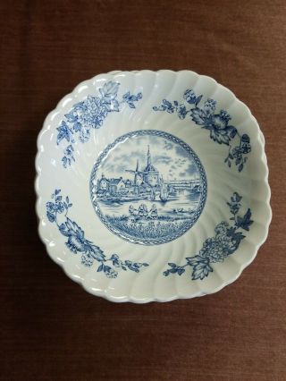 5 - Vintage Johnson Brothers Tulip Time Blue On Blue Square Cereal/soup Bowls