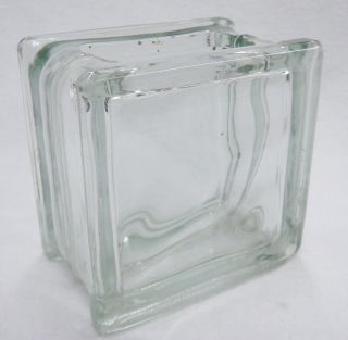 Vintage Glass Block Vase Green Tint Made In West Germany 4.  5 Inch Architectural