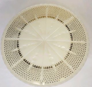 Vintage Milk Glass Pedestal Cake Stand Serving Plate White Gold Accents 10 1/4 "