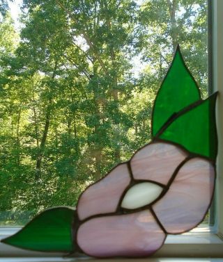 Vintage Stained Glass Lavender Flowers With Green Leaves Window Corners Set Of 4