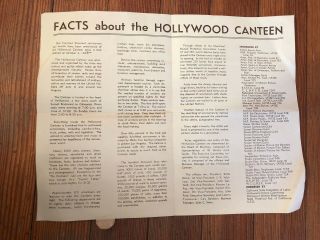 Vtg Facts About The Hollywood Canteen Brochure Uso Servicemen Movie Film Stars