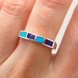 Carolyn Pollack Old Pawn Vintage Sterling Silver Sugilite Turquoise Tribal Ring