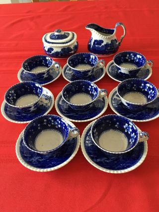 Vintage Copeland Spode’s Blue Tower China Creamer,  Sugar Bowl & 8 Cups & Saucers
