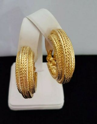Vintage Signed Les Bernard Gold Tone Clip Earrings Elegant Designer