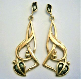 J321:) Vintage Art Nouveau Style Floral 925 Sterling Silver Drop Hook Earrings
