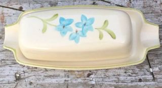 Vintage Franciscan Earthenware Blue Daisy Pattern Butter Dish With Cover
