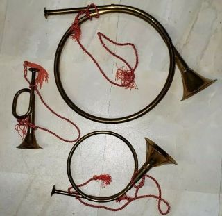 Christmas Horns Hunting Horn Vintage Brass Look Wall Art Made In India 10 - 18