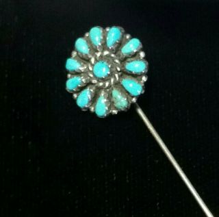 Vintage Navajo Sterling Silver Petit Point Turquoise Stick Pin