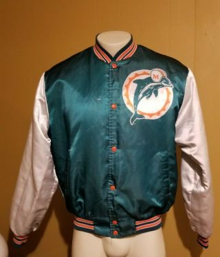 Vintage 80s Miami Dolphins Satin Jacket Medium All Print Nfl Football Chalk Line