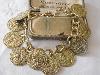 Lovely Decorative Vintage 1970s Gold Tone Coin Bracelet