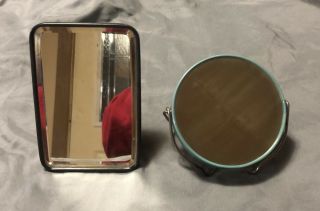 2 Vintage Vanity Mirrors 6 " Rectangular & 4.  5 " Circular Two Sided Japan