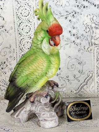 Vintage 12 " Green Porcelain Cockatoo.  Andrea By Sadek W/orig.  Tag.  Made In Japan