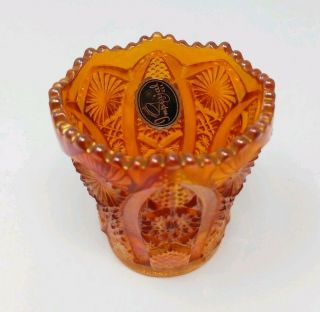 Vtg Imperial Glass Carnival Glass Toothpick Holder Marigold Hobstar & Arches