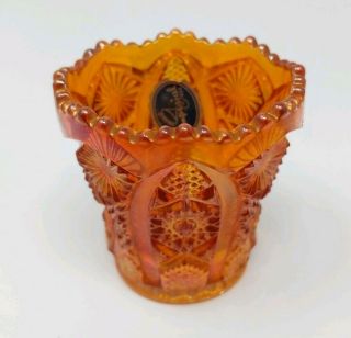 Vtg Imperial Glass Carnival Glass Toothpick Holder Marigold Hobstar & Arches 2