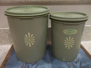 4 Pc Vintage Tupperware Green Avacado Canisters W Lids 809 - 5 & 811 - 4 6 " &7 "