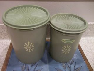 4 Pc Vintage Tupperware Green Avacado Canisters w Lids 809 - 5 & 811 - 4 6 