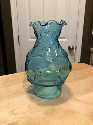 Vintage Le Smith Moon & Stars Blue Glass Oil Lamp Chimney