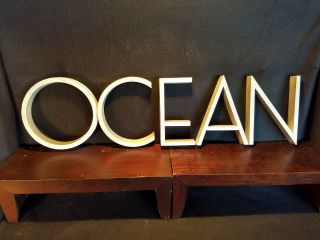 Large Vintage Cast Aluminum Mid Century Modern Ocean Sign Industrial Letters