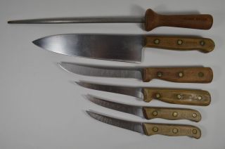 Set Of 5 Vtg Chicago Cutlery Chef Knives 42s 61s 62s 2x - 103s,  Sharpening Steel