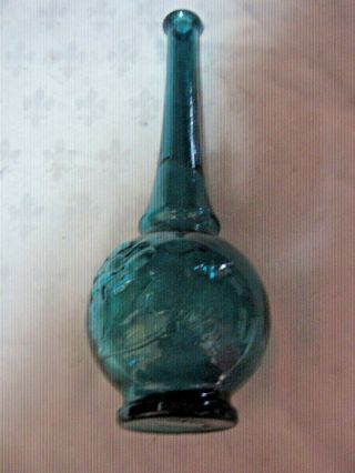 A Vintage Italian Retro Blue Genie Bottle Floral Embossed Decorated (no Stopper)
