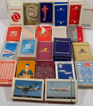 28 Decks Vtg Airline Advertising Playing Cards Twa Braniff British Piedmont Jal,