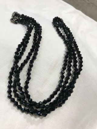Vintage Black Glass Necklace 4 Strand Cut Glass 14 Inches
