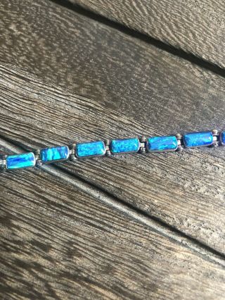 Vintage Sterling Silver 950 Blue Fire Opal Bracelet
