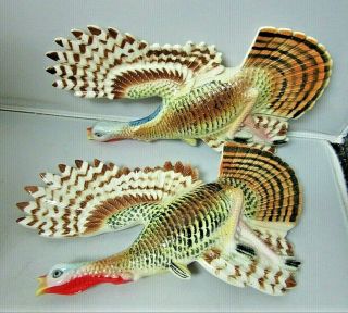 2 Vtg Flying Turkey Bird Wall Plaque Rossini Japan Ceramic Hand Painted W/ Tag