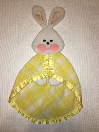 Fisher Price 441 Vtg 1979 Bunny Rabbit Lovey Security Blanket Yellow Plaid