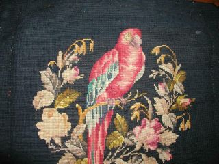 Vintage Wool Tropical Parrot Floral Tapestry Needlepoint Seat Pillow Cover 2