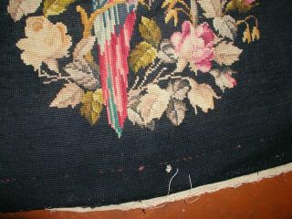Vintage Wool Tropical Parrot Floral Tapestry Needlepoint Seat Pillow Cover 3