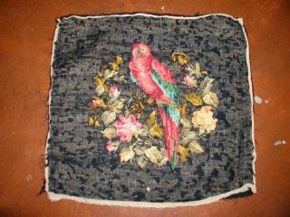 Vintage Wool Tropical Parrot Floral Tapestry Needlepoint Seat Pillow Cover 4