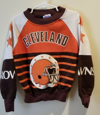 Vtg 1980s Cleveland Browns Youth Sweatshirt Sz Small 6 - 8 Kids 2 - Sided