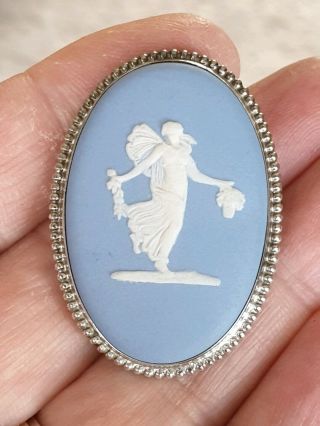 Vintage Signed Jw Wedgewood Jewellery Hallmarked Jasperware Silver Brooch Pin