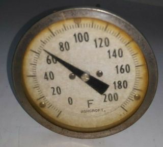 Vintage Ashcroft 0 - 200 F Temperature Gauge 3 " Diameter 9 1/4 " Stem Steampunk