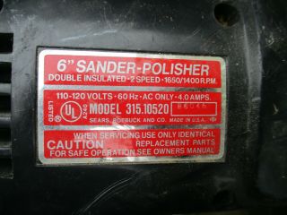 VTG Sears Craftsman 3/8 HP 2 Speed 6 Inch Sander Polisher Model 315.  10520 7