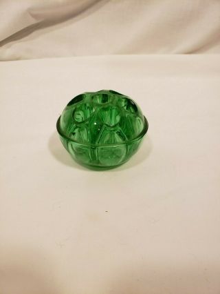 Vintage Green Glass Flower Frog,  7 Hole,  No Markings,  Small Size