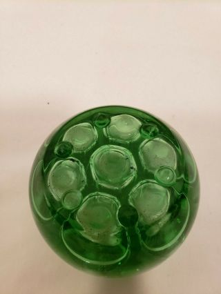 Vintage Green Glass Flower Frog,  7 Hole,  No Markings,  Small Size 3