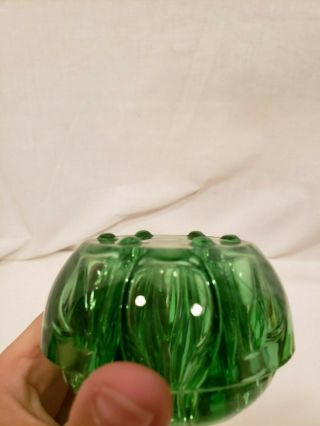 Vintage Green Glass Flower Frog,  7 Hole,  No Markings,  Small Size 4