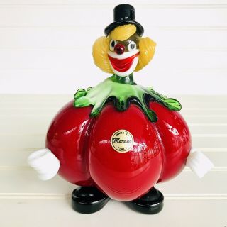 Vintage Murano Italy Blown Art Glass Red Tomato Food Clown Figurine