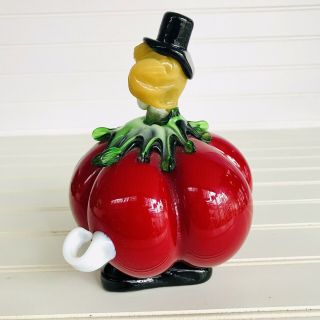 Vintage MURANO Italy Blown Art Glass Red Tomato Food Clown Figurine 4